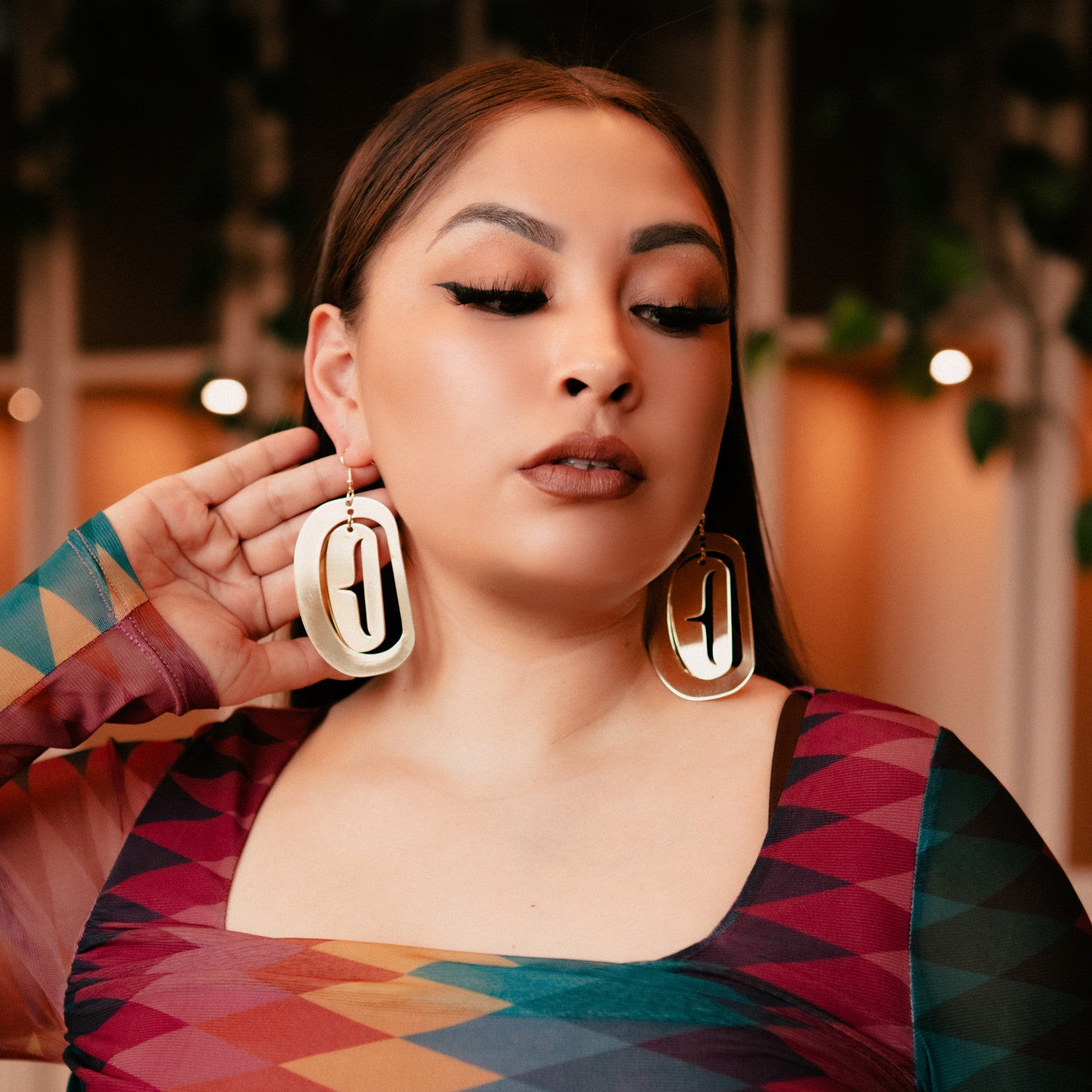 14k gold luxury formline indigenous statement earring.