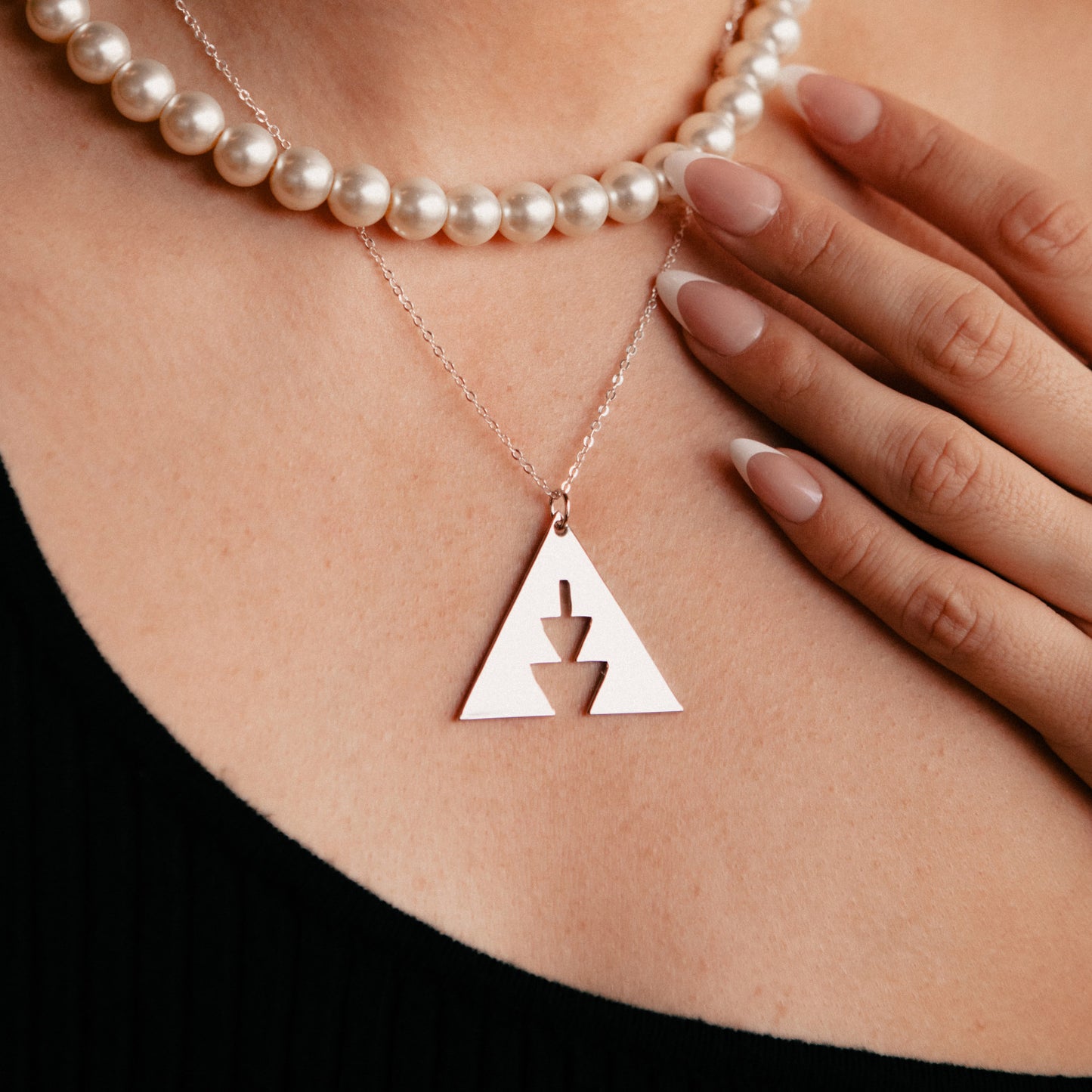 Rhodium platinum Hopi luxury indigenous mountain necklace with chain.