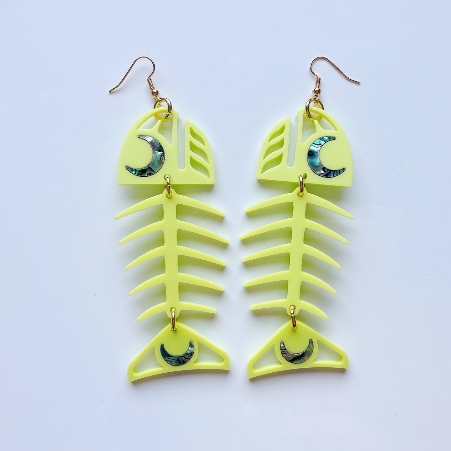 Neon pear Medium Salmon Ghost earrings from Copper Canoe Woman.