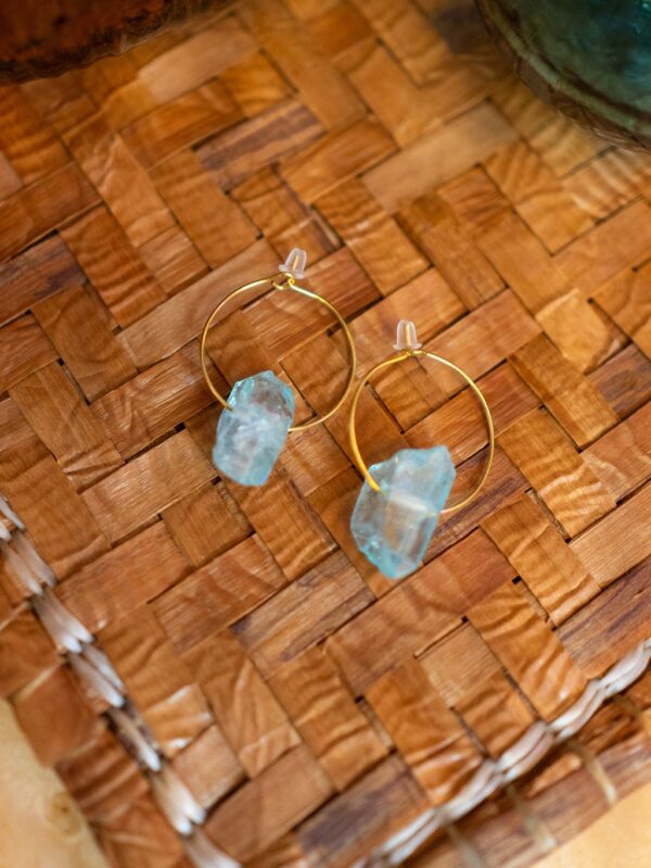 Baby blue quartz on hoop earring.